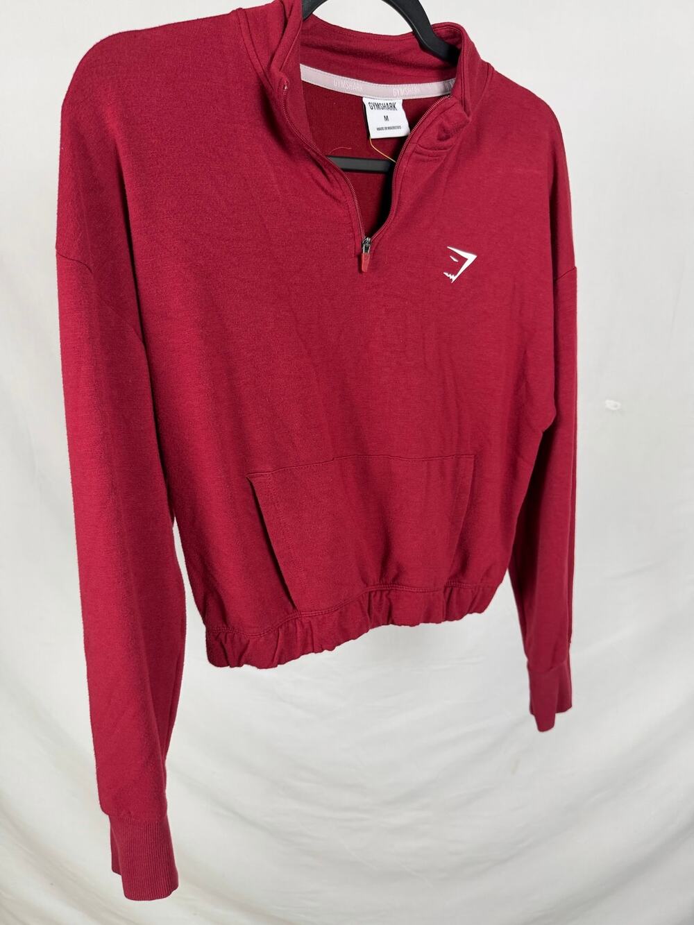 Gymshark Burgundy Red Quarter-Zip Cropped Pullover Sweatshirt Size M